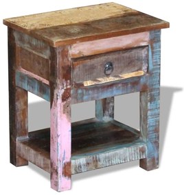 Mesa de apoio c/ 1 gaveta madeira reciclada sólida 43x33x51 cm