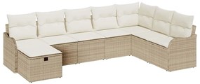 Conjunto de Sofá de Jardim 8 Peças da com Almofadas Bege em Rattan e P