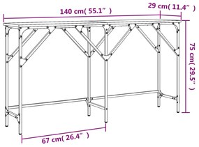 Mesa consola 140x29x75 cm derivados de madeira cinzento sonoma