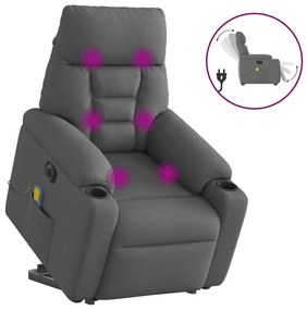 vidaXL Poltrona elétrica elevatória massagens tecido cinzento-escuro
