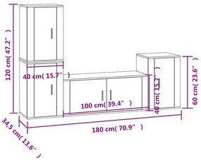 Conjunto móveis de TV 4 pcs madeira processada cinzento cimento