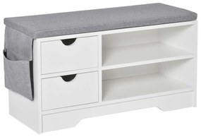 HOMCOM Banco Sapateira com 2 Prateleiras Bolso Almofada Amovível e 2 Gavetas para 4 Pares de Sapatos 80,5x30,5x43,5 cm Branco e Cinza