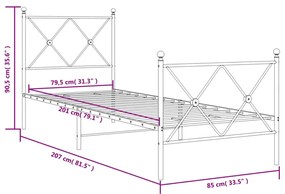 Estrutura de cama com cabeceira e pés 80x200 cm metal preto