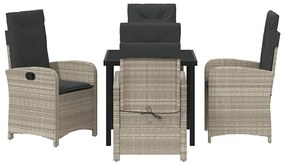Conjunto de Jantar de Jardim de 5 Peças com Almofadas Cinza Claro Ratt