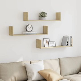 vidaXL Prateleiras de parede 3 pcs derivados madeira carvalho sonoma