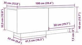 Estante para TV vidaXL Preta em Carvalho 100x35x40 cm em Madeira Engen