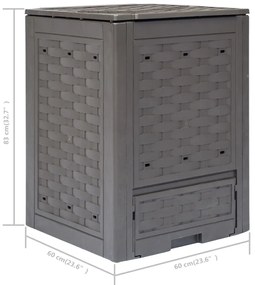 Compostores jardim 2pcs 60x60x83cm 600L plástico vime castanho