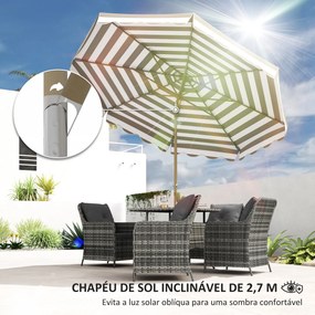 Chapéu de Sol de Jardim com Ângulo Ajustável Inclinável e Manivela Proteção UV 50 + Ø268x237 cm Cinzento claro, branco e caqui