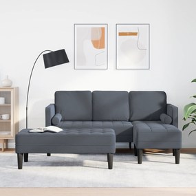 Sofá de jardim vidaXL com banco e almofadas em veludo cinza escuro em L