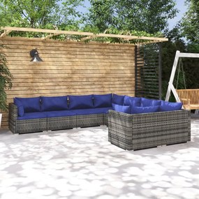 vidaXL 8 pcs conjunto lounge de jardim c/ almofadões vime PE cinzento