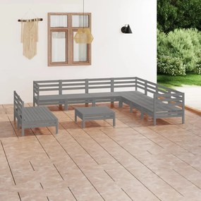 10 pcs conjunto lounge de jardim pinho maciço cinzento