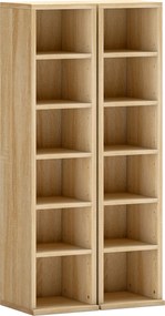 HOMCOM Conjunto de 2 Estantes para CDs e DVDs com 12 Compartimentos e Prateleiras Ajustáveis 21x22,5x88,5 cm em Carvalho | Aosom Portugal
