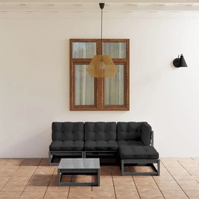 vidaXL 5 pcs conjunto lounge de jardim c/ almofadões pinho maciço