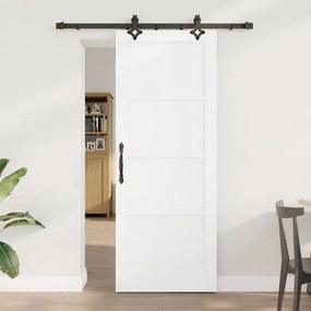 vidaXL Porta Deslizante com Conjunto de Ferragens 'ORKDAL'Branca de Madeira Maciça de Pinho