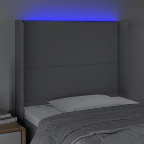 Cabeceira cama c/ luzes LED tecido 83x16x118/128 cm cinza-claro