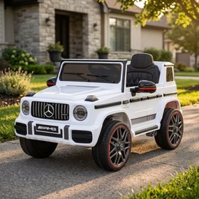 Carro elétrico para Crianças 2 a 5 anos 12V Mercedes G63 AMG LIFT Rodas de espuma EVA, assento Couro ecológico Branco