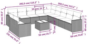 12 pcs conjunto de sofás p/ jardim com almofadões vime PE bege