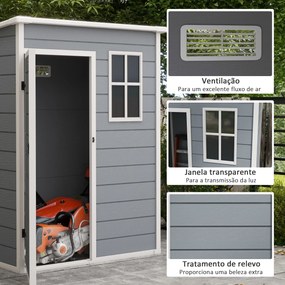 Abrigo de Jardim 1,14 m² 151x92x193 cm Abrigo de Exterior Metálico com Chão Porta de Correr Janela e Teto Inclinado Cinzento