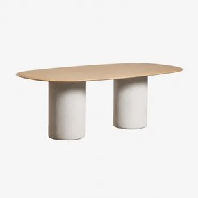 Mesa De Jantar Oval Em Mdf E Cimento Lysander Castanho Roble & 220 X 110 Cm & Cinza Pedra Claro - Sklum