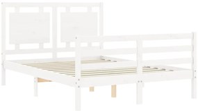 Estrutura de cama de casal c/ cabeceira madeira maciça branco