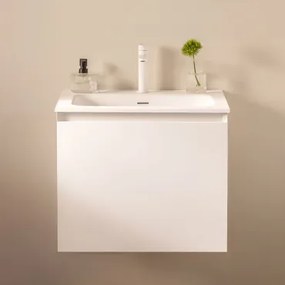 Conjunto De Móvel De Casa De Banho Suspenso Em Madeira Com Lavatório Integrado Macrae Branco & Sem Espelho & Branco ↑20 - Sklum