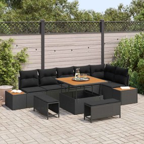 vidaXL Conjunto de Sofá de Jardim 9 pcs Preto vime PE