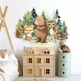 Autocolante de parede para meninos e meninas – Urso e corço na floresta