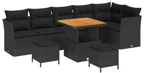 vidaXL Conjunto de Sofá de Jardim 9 pcs Preto vime PE