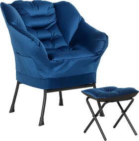 Poltrona Sala de Estar com Apoio para os Pés Poltrona Relax para Leitura com Bolsos Laterais 80x78x100 cm Azul Escuro