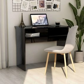 vidaXL Secretária 90x50x74 cm contraplacado preto brilhante