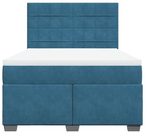 Cama boxspring com colchão 140x190 cm veludo azul