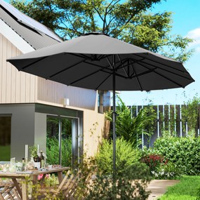 Chapéu de Sol Duplo 4x2,2 m Chapéu de Sol para Jardim com Manivela Manual Impermeável e Proteção UV30+ Cinza Escuro