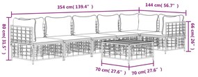 7 pcs conjunto lounge de jardim c/ almofadões vime PE antracite