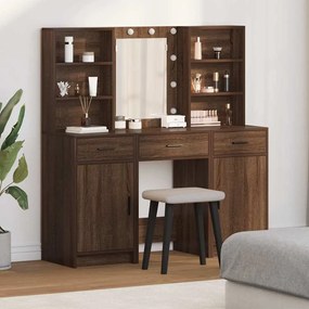 vidaXL Conjunto de Mesa de Vestir com gaveta 3 pcs Carvalho castanho