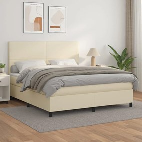 vidaXL Cama com molas/colchão 180x200 cm couro artificial cor creme