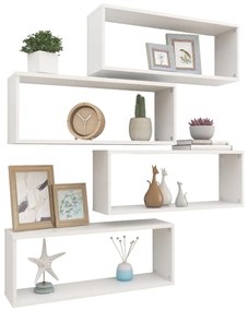 Prateleiras parede forma de cubo 4 pcs derivados madeira branco