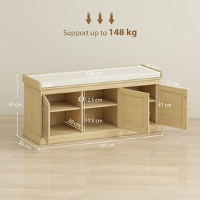 Banco para Sapatos de Entrada, 105 x 35 x 47 cm, Arrumação para 9 Pares, Cor Carvalho