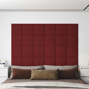 vidaXL Painel parede 12 pcs 30x30 cm tecido 1,08 m² cor vermelho tinto