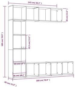 3 pcs conjunto estante/móvel TV 180x30x180 cm carvalho castanho