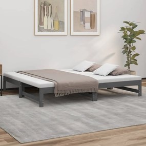 Sofá-cama de puxar 2x(75x190) cm madeira pinho maciça cinzento