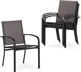 Conjunto de 4 cadeiras de exterior empilháveis com encosto alto (MESA NÃO INCLUIDA), assento largo e braços para exterior 61 x 57,5 x 89 cm cinza