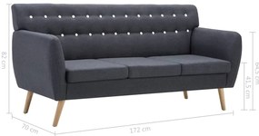 Sofá de 3 lugares estofos de tecido 172x70x82cm cinzento escuro