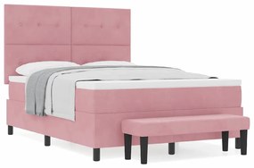 Cama Box com Colchão &amp; Banco Rosa 140x190 cm Veludo