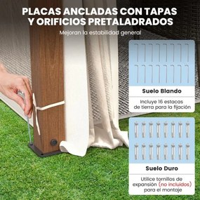 Pérgula 3,6 x 3 m com rede 2 níveis Telhado com estrutura metálica Tenda de jardim com telhado duplo para pátio exterior Terraço Bege