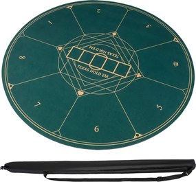 Tapete de póquer redondo 120 cm para Texas Hold'em com base em borracha antiderrapante, dobrável, com bolsa de transporte para 8 jogadores, verde
