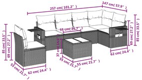 7 pcs conj. sofás jardim com almofadões vime PE cinzento-claro