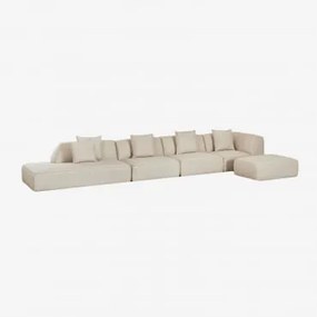Sofá Modular De Canto Em 4 Peças Com Chaise Longue À Esquerda E Puff Estofado Cardea Bouclé Bege Creme - Sklum