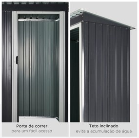 Abrigo de Jardim Exterior 1,5 m² 163x89x182 cm Abrigo Metálico para Ferramentas com Porta de Correr e Teto Inclinado Preto