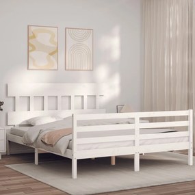 Estrutura de cama King Size com cabeceira madeira maciça branco