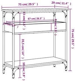 Mesa consola c/ prateleira 75x29x75 cm derivados madeira preto